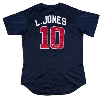 Chipper Jones Game Used, Signed & Inscribed Atlanta Braves Batting Practice Jersey (PSA/DNA) 